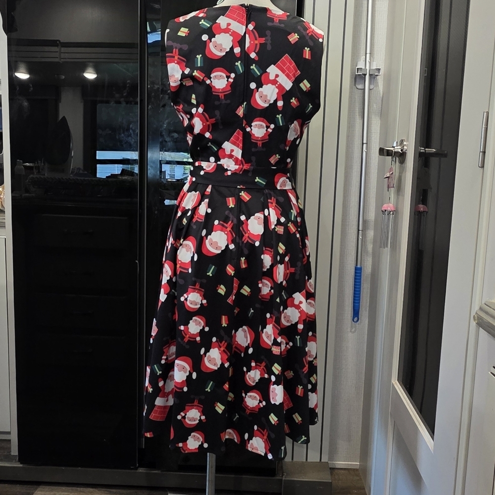 Ouges Festive Black Santa Print Midi Fit & Flare … - image 3